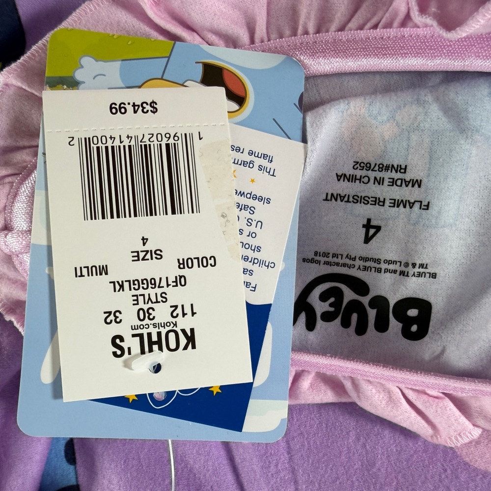 Bluey Girls Allover Character Print Purple Fleece Ruffle Nightgown Size 4 NWT - Picture 6 of 8